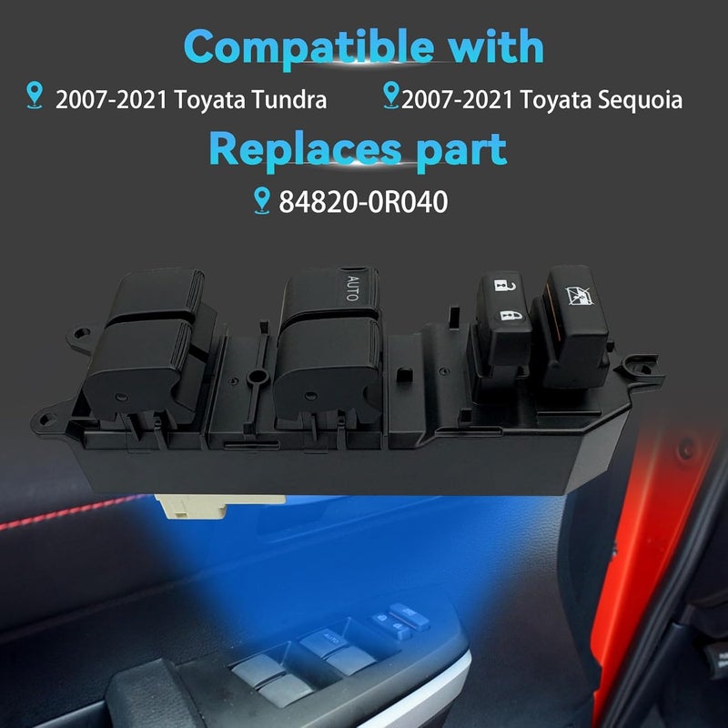 BELGEMAY Driver-Side Window Switch - 84820-0R040 (1 AUTO, Not for Dual AUTO) - Fits 07-21 Toyota Tundra/Sequoia - W/Pry Tool​ - Image 2
